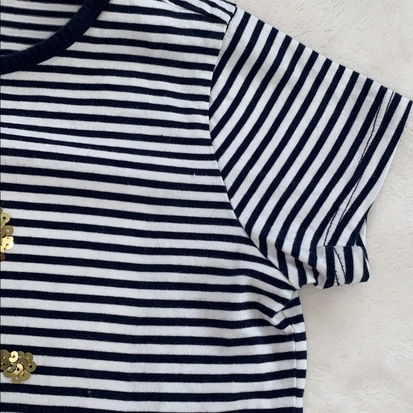 Crewcuts White Navy Striped Anchor Top 10 EUC Gold Sequins - Picture 5 of 8